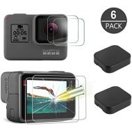 [아마존베스트]AKWOX [6 Pack] Tempered-Glass Screen Protector for GoPro Hero 7 (Black Only) / Hero 5 Black Hero 6 Black (2-Pack) & Lens Protector (2-Pack) & Lens Cap Cover (2-Pack) by Akwox