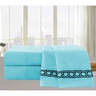 Elegant Comfort Cane Embroidered Collection 4-Piece Bed Sheet & Pillowcase Set, Soft Double Brushed Microfiber 100% Hypoallergenic, Wrinkle and Fade Resistant, Queen, Aqua