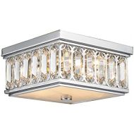 Worldwide Lighting Athens Collection 4 Light Chrome Finish and Clear Crystal Flush Mount Ceiling Light 10 Square Small