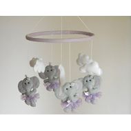 RainbowSmileShop Elephant Baby Crib Mobile, ballerina Cot Mobile, Elephant tutu Nursery Mobile, gray purple lavender nursery decor, lavender nursery bedding