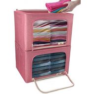 [아마존 핫딜]  [아마존핫딜]Sorbus Storage Bins Boxes, Foldable Stackable Container Organizer Basket Set with Large Clear Window & Carry Handles, for Bedding, Linen, Clothes (Window Storage Bag - 2 Pack, Pink
