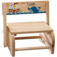 [아마존베스트]Fox Valley Traders Personalized 2-in-1 Childrens Step Stool and Chair, Customized with Kid’s Name, Ocean Design