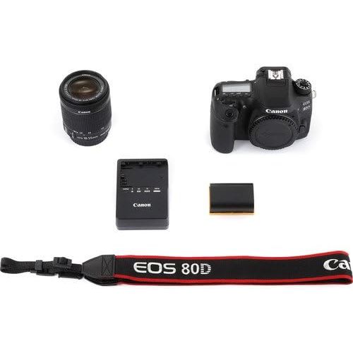 캐논 Canon EOS 80D DSLR Camera with 18-55mm Lens Bundle + Canon EF 75-300mm III Lens, Canon 50mm f/1.8 & 500mm Lens + TTL Flash + Canon Backpack + 64GB Memory + Monopod + Professional B