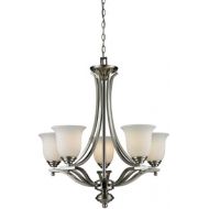 Z-Lite 704-5-BN Lagoon Five Light Chandelier, Steel Frame, Brushed Nickel Finish and Matte Opal Shade of Glass Material