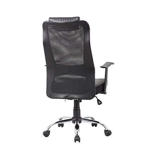  KADIRYA High Back Mesh Office Chair - Ergonomic Computer Desk Task Executive Chair with Padded Leather Headrest and Seat, Adjustable Armrests, Black