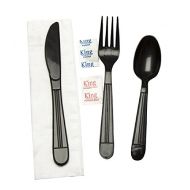 WNA 612333 6-Piece Cutlery Kit, 15 x 13-1/2 1-Ply Napkin, Heavy Propylene Black Knife-Fork-Spoon (Case of 250)