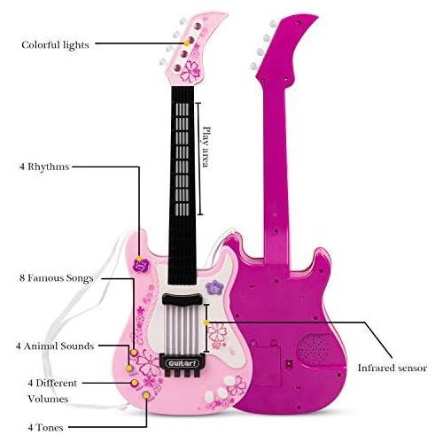  [아마존베스트]APerfectLife aPerfectLife Kids Electric Guitar Toys with Vibrant Sounds No String Musical Instruments Educational Toy for Beginner Boys Girls Toddlers (Pink)