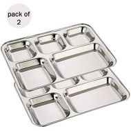 WhopperIndia Heavy Duty Stainless Steel Rectangle/Square Deep Dinner Plate w/5 Sections Divided Mess Trays for Kids Lunch, Camping, Events & Every Day Use 34 cm each - Set of 2 Pcs