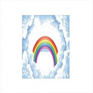 Ylljy00 Decorative Privacy Window Film/Rainbow Above Fluffy Cute Romantic Clouds for Kids Nursery Art/No-Glue Self Static Cling for Home Bedroom Bathroom Kitchen Office Decor Baby Blue Whi