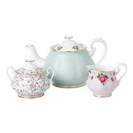 Royal Albert 40034975 Modern Vintage Collection Teapot, Cream, Sugar, 1.25 Liters, White, Pink