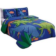 [아마존베스트]Elegant Home Decor Elegant Home Multicolors Blue Green Orange Dinosaurs Design 2 Piece Coverlet Bedspread Quilt for Kids Teens Boys # New Dinosaur (Twin Size)
