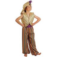 CL COSTUMES World Book Day-Character-Aladdin Genie of The LAMP (Gold and Striped) Childs Fancy Dress Costume - All Ages (Age 9-10)