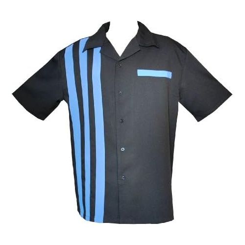  Designs by Attila Attila Bowling Shirt Big and Tall Retro 50s Charlie Sheen BluRef Pocket