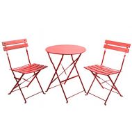 Finnhomy 3 Piece Outdoor Patio Furniture Sets, Outdoor Bistro Sets, Steel Folding Table and Chair Set, w/Safe Lock for Indoors and Outdoors Bistro Table Chair Sets,Backyard/Bistro/