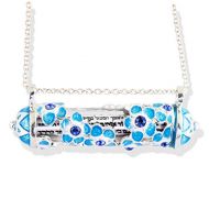 Enamel Jewelry Boutique Floral Mezuzah Forget-Me-Not Necklace, Judaica Jewelry for Women, Sterling Silver, Hebrew Necklace w Scroll, Enamel Jewelry Pendant w Turquoise Flowers, Bat-Mitzvah Gift