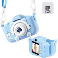 [아마존베스트]BUBM Kids Camera Upgraded Kid Digital Camera for Girls and Boys,1080 IPS Child Video Camera Toys Gift for 3-10 Years Old Children [32GB Memory Card,Protective Case Include] (Blue)