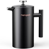 homgeek French Press Kaffeebereiter 1 Liter/8 Tassen, Doppelwandige Isolierte Kaffeekanne und Teebereiter, Handfilter Kaffeepresse mit Plunger aus Edelstahl 304 und Zusatzlicher Er