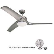 Monte Carlo 3MO52WHO-L, Mach One White 52 Ceiling Fan with Light & Wall or Remote (Includes Mini Desk Fan)