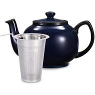 Urban Lifestyle Teekanne/Teapot Klassisch Englische Form aus Keramik Cambridge 1,6L mit Teefilter aus Edelstahl (Marineblau)