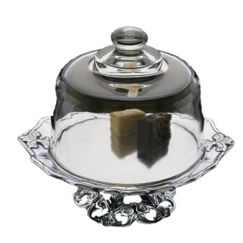  Arthur Court Designs Aluminum 8 Fleur-De-Lis Footed Plate with Glass Dome