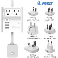 [아마존 핫딜]  [아마존핫딜]Orei Travel Adapter Power Strip by OREI, International Plug for Worldwide Wall Charger with 3 USB + 1 USB-C PD & 2 USA Input Charging Ports for Cell Phones, Laptop, Camera Chargers, CPA