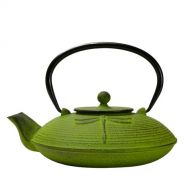 Primula Cast Iron Teapot | Green Dragonfly Design w/Stainless Steel Infuser, 26 oz