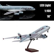 24-Hours 18” 1 160 Scale Airplane Model Qatar A380 with LED Light(Touch or Sound Control) for Decoration or Gift