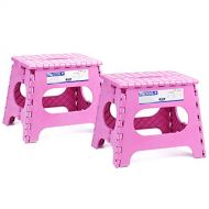 Acko Folding Step Stool Lightweight Plastic Step Stool - 11 Height - 2 Pack - Foldable Step Stool for Kids and Adults,Non Slip Folding Stools for Kitchen Bathroom Bedroom (Pink, 2