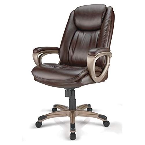  Office chair Realspace Tresswell Bonded Leather Executive High-Back Chair, Brown/Champagne