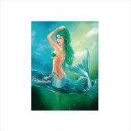 Ylljy00 Decorative Privacy Window Film/Mermaid in Ocean on Waves Tail Sea Creatures Dramatic Sky Dark Clouds/No-Glue Self Static Cling for Home Bedroom Bathroom Kitchen Office Deco