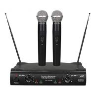 Boytone BT-42VM Dual Channel Wireless Microphone System - VHF Fixed Dual Frequency Wireless Mic Receiver, 2 Handheld Dynamic Transmitter Mics, for Karaoke, Dj, Church, Conference,