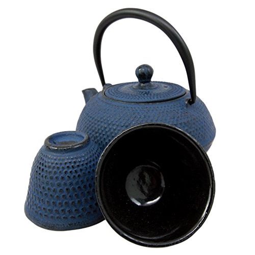  Atlantic Collectibles Japanese Imperial Dots Blue Cast Iron Teapot Set With Trivet and Cups Serves 2 People Asian Home Decor Tea Pot