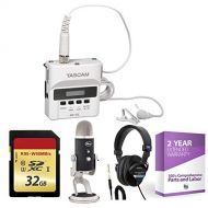 Tascam DR-10L Digital Audio Recorder with Lavalier Mic (White) + 32GB Memory Card + Studio Headphones + XLR Microphone