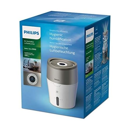 필립스 Philips HU4803/01 Luftbefeuchter (bis zu 25m², hygienische Nano-Cloud-Technologie, leiser Nachtmodus, Automodus) weiss und grau metallic