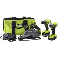Ryobi P1837 18V One+ Cordless Brushless 3 Tool Combo Contractor Kit (9 pieces: Drill/Driver, Impact Driver, Circular Saw, 7-1/4 in Blade, Blade Wrench, Charger, 2.0 & 3.0 Ah Batter
