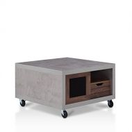 ioHOMES Aaliyah Industrial Square Coffee Table with Slatted Drawer, Paneled Door Open Shelves, Caster Wheels, 31, Walnut