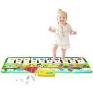 [아마존베스트]M SANMERSEN Kids Piano Mat, 39.5 X 14 Piano Keyboard Dancing Mat Electronic Funny Animal Touch Carpet Musical Blanket Toys 2 Year Old Girl Birthday Gifts for Kids Girls Boys Green