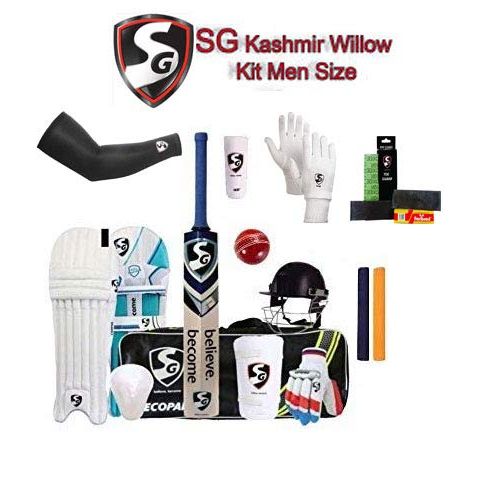  SG Full Cricket Kit for (Senior) (Cricket Bat (with Cover) + Legguard + Batting Gloves + Kitbag + Thigh Guard + Arm Guard + Abdo Guard) A Complete Economy Cricket kit for Batsmen