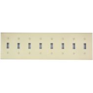 Leviton S602-W 8-Gang Toggle Device Switch Wallplate, Painted Metal, Device Mount, White