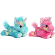 [아마존베스트]Aurora Bundle of 2 Stuffed Beanbag Animals - Blueberry Ripple Unicorn & Jelly Roll Unicorn, Blue/Pink, Multicolor