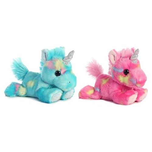 [아마존베스트]Aurora Bundle of 2 Stuffed Beanbag Animals - Blueberry Ripple Unicorn & Jelly Roll Unicorn, Blue/Pink, Multicolor