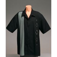 Designs by Attila Mens Retro Bowling Shirt, BIG & TALL Black & Gray