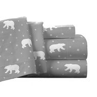 Pointehaven Flannel Deep Pocket Set with Oversized Flat Sheet, King, Polar Bear