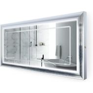 Krugg LED Lighted 60 Inch x 30 Inch Bathroom Satin Silver Framed Mirror w/Defogger