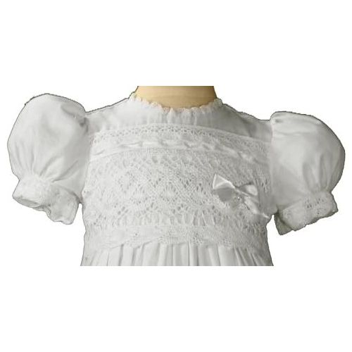 리틀 Little Things Mean A Lot 30 Cotton Batiste White Christening Baptism Gown with Cluny Trim and Bonnet