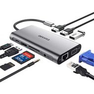 USB C Hub, USB C Adapter, EUASOO 10 in 1 Thunderbolt 3 hub 1000M RJ45 Ethernet, 4K HDMI, VGA, USB 3.0 Ports, PD 2.0 Charging Port, Card Reader, Audio Mic Port MacBook, Chromebook M