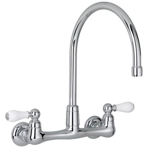  American Standard 7293.252.002 Heritage Wall-Mount Gooseneck Kitchen Faucet with Porcelain Lever Handles, Chrome