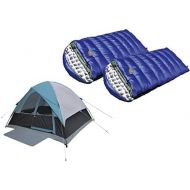 Alpinizmo High Peak USA 2 Kodiak 0F Sleeping Bags + One 6 Men Tent Combo Set, Blue, One Size
