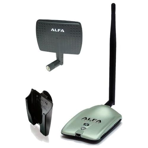  ALFA Alfa AWUS036NH 2000mW 2W 802.11gn High Gain USB Wireless GN Long-Range WiFi Network Adapter with 5dBi Screw-On Swivel Rubber Antenna and 7dBi Panel Antenna and Suction cupClip W