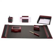 Dacasso Rosewood and Leather Desk Set, 7-Piece